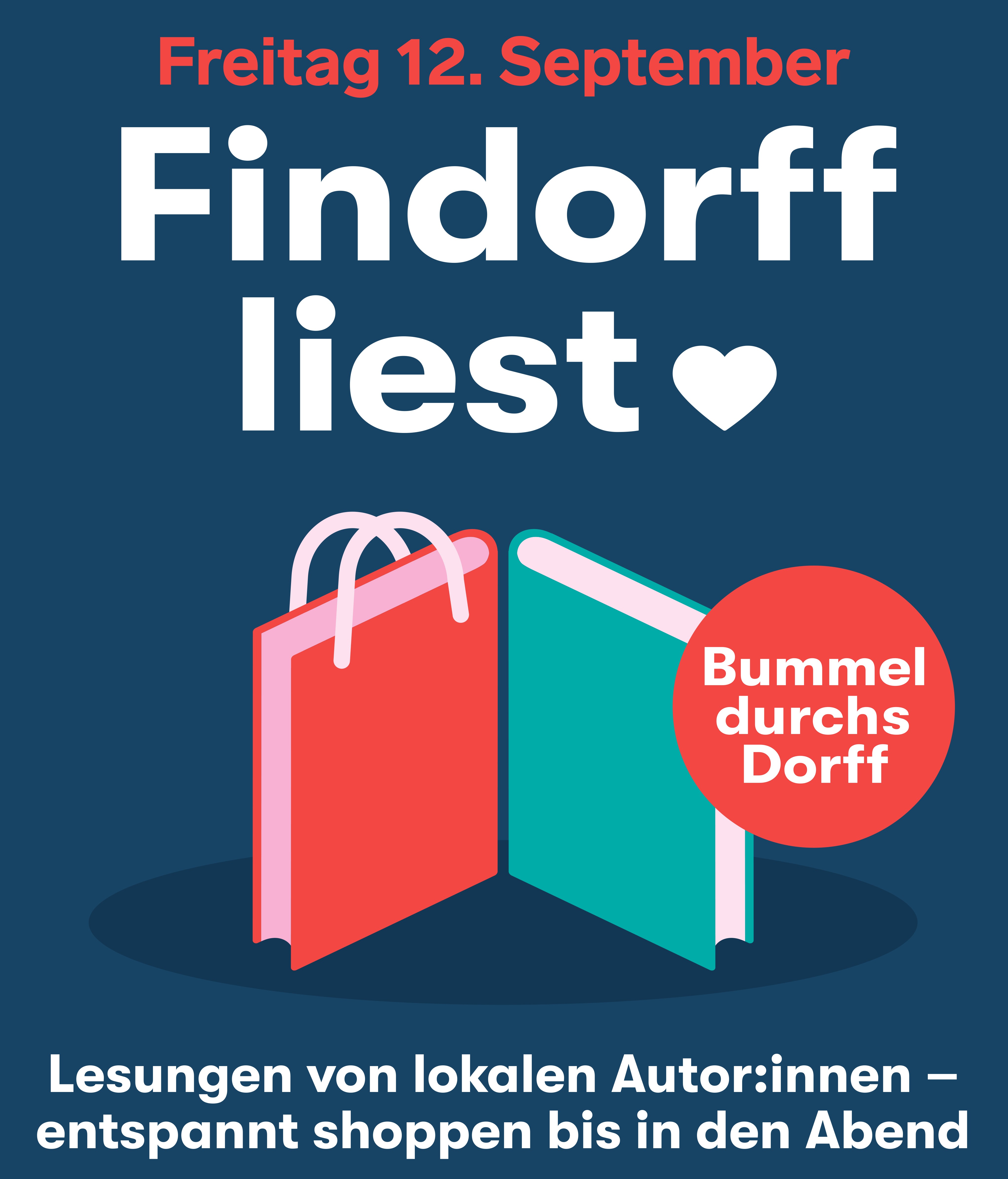 Graphik der Veranstaltung mit Buch und Einkaufstasche