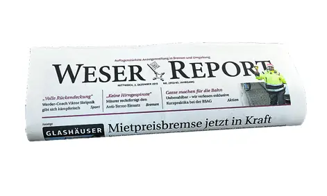 Eine abfotografierte Zeitungsrolle des Weserreports